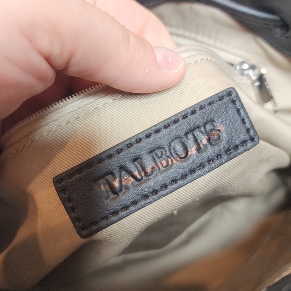 Talbots Crossbody Bucket bag leathe4 wool-blend black white checkered - Picture 3 of 15